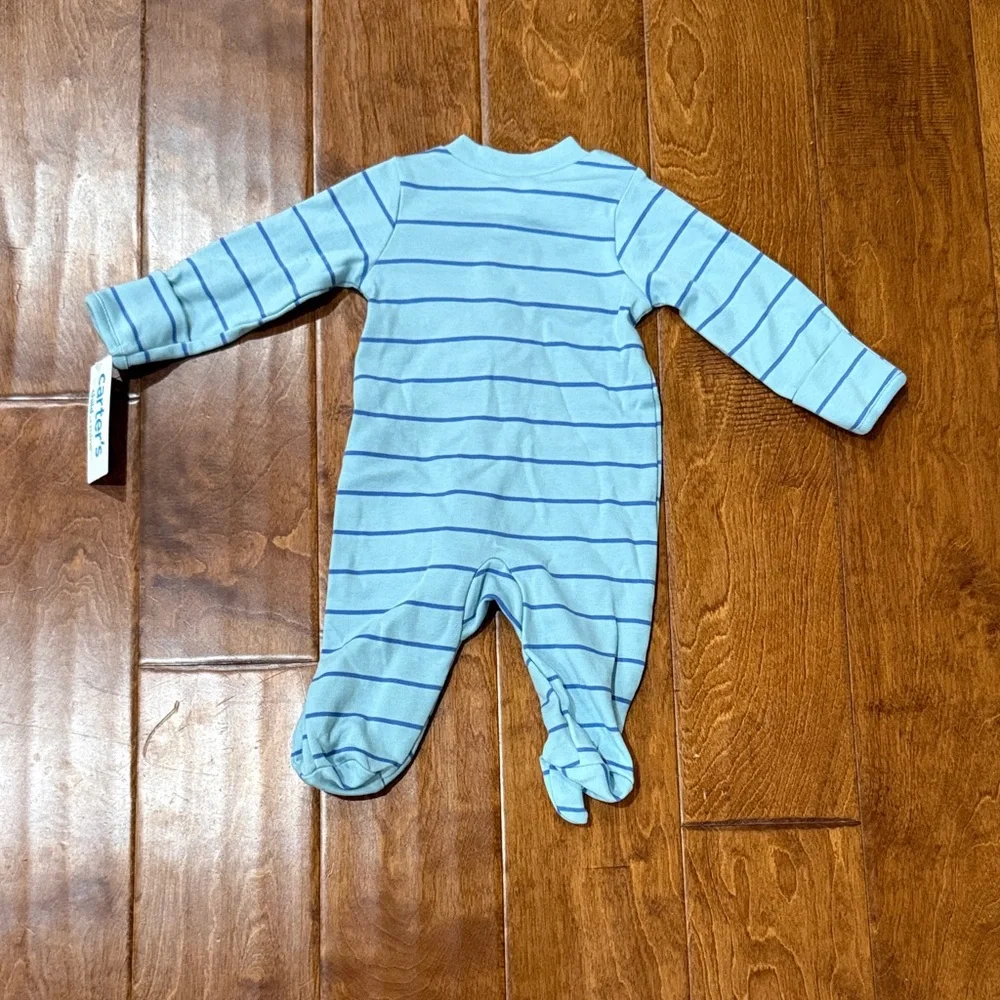 NWT Size 6-9 Months Carter's Blue Striped One Piece with 'Little Brother' Design